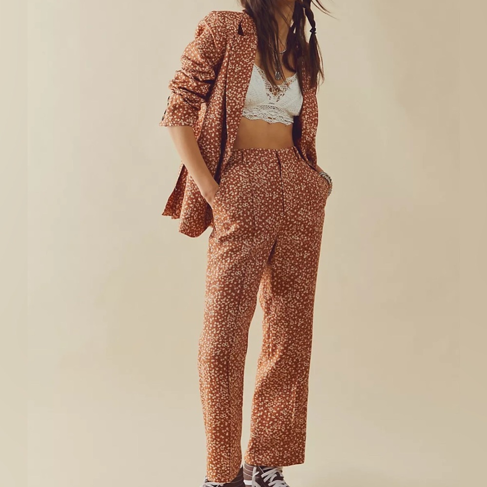 Free People Floral Blazer Maggie Suit in Rust and White